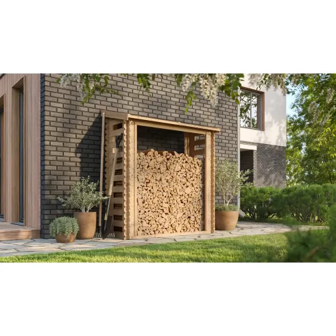 Legnaia da Esterno in Legno Grezzo 168x70x200 cm Tetto Impermeabile