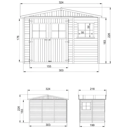 Casetta da Giardino in Legno Grezzo 3x2 m 6 m2 Box Deposito Attrezzi