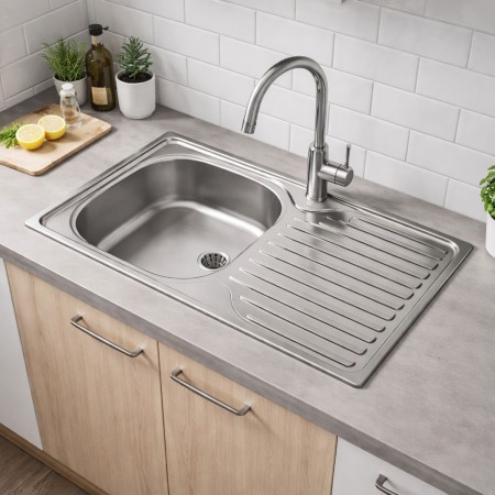 Lavandino Lavello da Cucina 80x50 cm 1 vasca con Gocciolatoio Destro