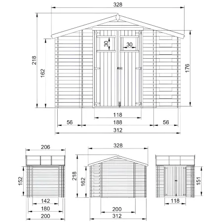 Casetta in Legno Timbela a Pannelli 19 mm Box con Legnaia Laterale