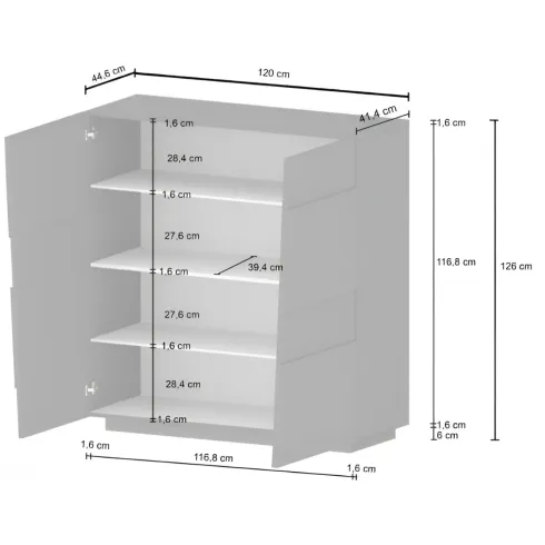 Madia Alta Antracite Opaco Credenza 4 Ante 3 Ripiani Legno Salvaspazio