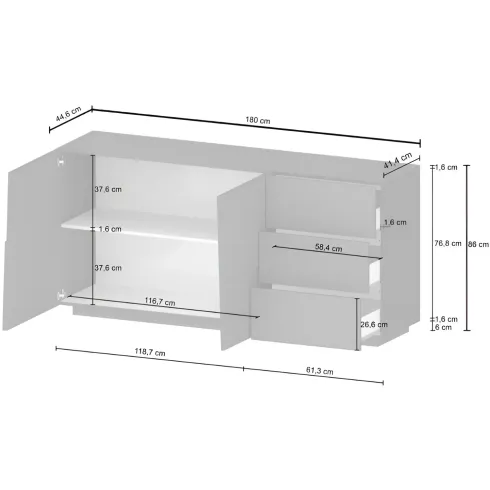 Credenza 2 Ante 3 Cassetti Madia in Legno Nobilitato Antracite Opaco