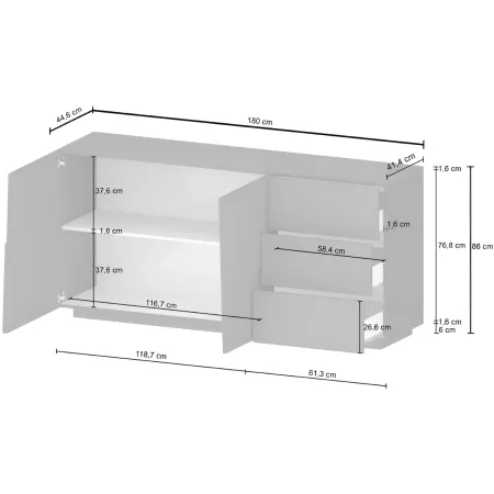 Credenza 2 Ante 3 Cassetti Madia in Legno Nobilitato Antracite Opaco