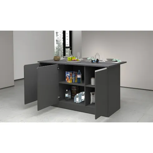 Isola Cucina 3 Ante Antracite Report 155x90x90 cm Legno Nobilitato