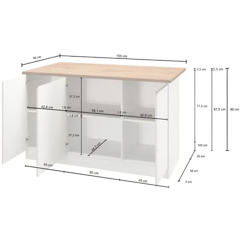 Isola Cucina 3 Ante Antracite Report 155x90x90 cm Legno Nobilitato