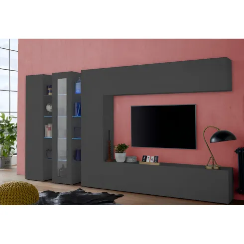 Colonna Armadio Multiuso Antracite Opaco 4 Ripiani 40x30x180 cm Moderno