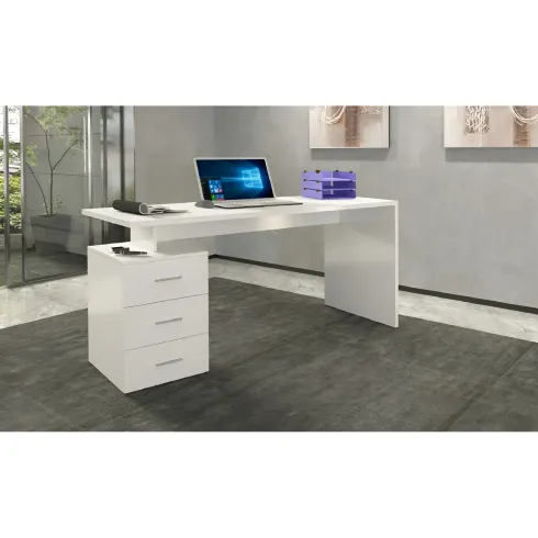 Scrivania Angolare Ufficio con Cassetti Bianco Lucido 160x60x75 cm
