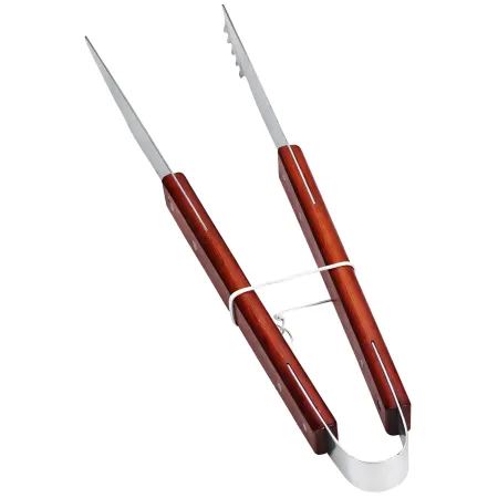 Set Utensili Barbecue 46 cm 3 Pezzi Manico in Legno Rosso per Griglia