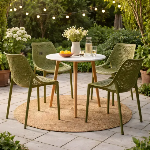 Set 4 Poltrone da Giardino in Polipropilene Verde Oliva Interno Esterno