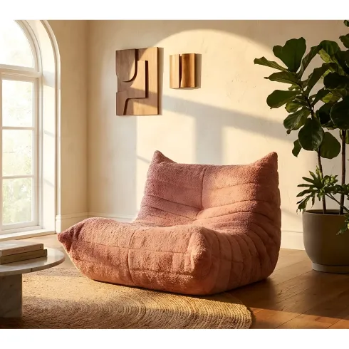 Poltrona Bouclé Compressa Rosa Imbottita Moderna per Salotto Lounge