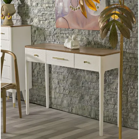 Mobile da Ingresso in Legno Bianco con 3 Cassetti Piano Marrone