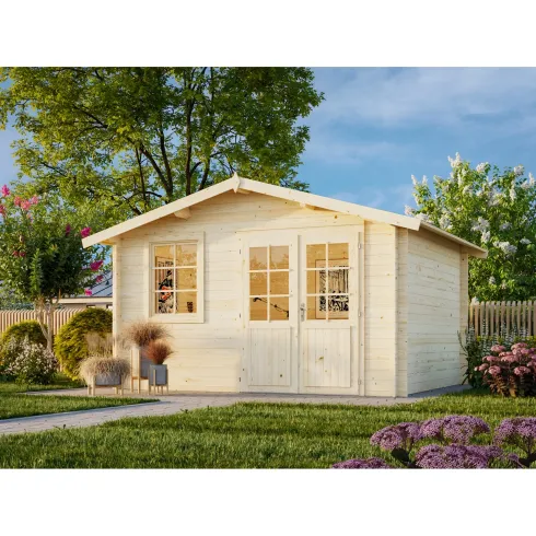 Casetta in Legno 380x320 cm Blockhouse 28 mm Doppia Porta Finestra