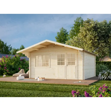 Casetta in Legno 446x446 cm Blockhouse 40 mm Doppia Porta Finestra