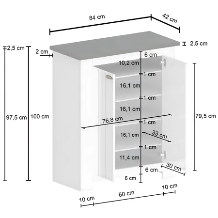 Scarpiera 2 Ante Mobile Ingresso Bianco Report 4 Ripiani 84x42x100 cm