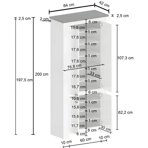 Armadio Scarpiera 4 Ante Mobile Ingresso Bianco Report 84x42x200 cm