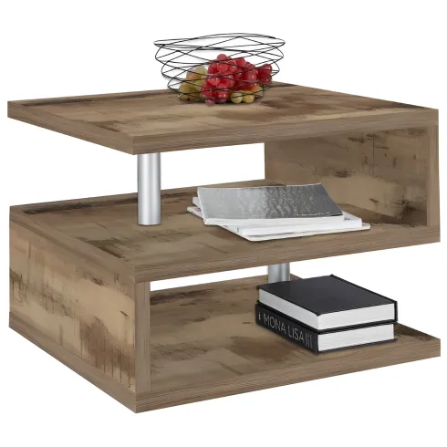 Tavolino da Caffè 55 cm in Legno Acero 2 Ripiani da Soggiorno Moderno