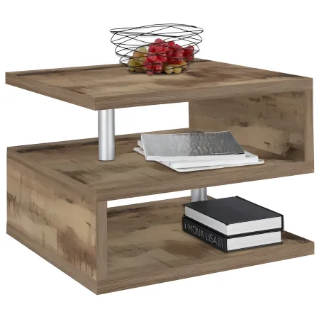 Tavolino da Caffè 55 cm in Legno Acero 2 Ripiani da Soggiorno Moderno