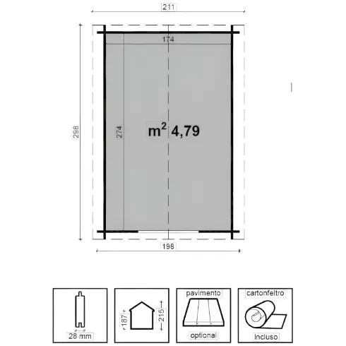Casetta da Giardino 2x3 m per Ripostiglio Attrezzi Struttura in Legno