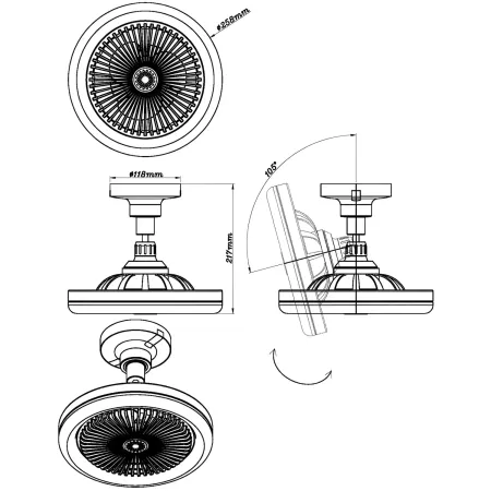 Ventilatore Soffitto con Luce LED Dimmerabile Nero Tondo Telecomando