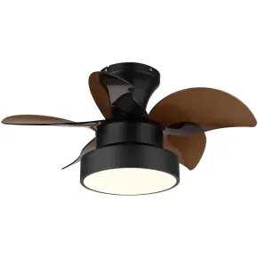 Ventilatore da Soffitto con Luce Metallo Nero Pale Trasparenti Marroni