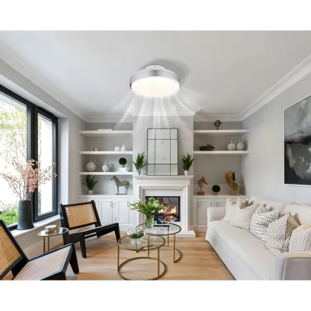 Ventilatore da Soffitto Plafoniera LED Dimmerabile 45 cm Bianco Argento