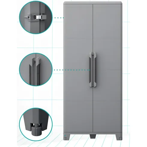 Armadio da Esterno 2 Ante in Pvc Resina Tuttopiani con Ripiano Mobile Modulare | Bricoshop24