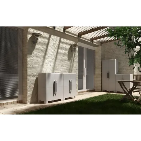 Armadio da Esterno 2 Ante in Pvc Resina Tuttopiani con Ripiano Mobile Modulare | Bricoshop24