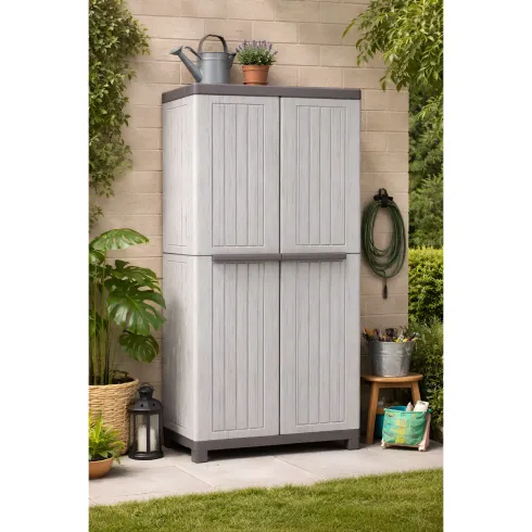Armadio Tuttopiani Esterno Mobile Balcone Giardino Resina con Ripiani Due Ante