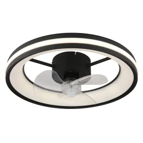 Ventilatore Soffitto con Luce LED Dimmerabile Nero 3 Pale Trasparenti