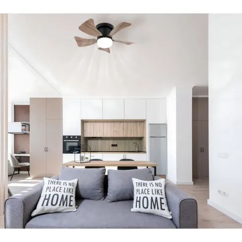 Ventilatore Soffitto con Luce CCT Regolabile Nero 5 Pale Effetto Legno