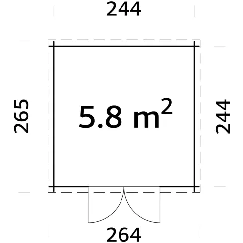 Casetta in Legno 19 mm 260x260 cm Blockhouse Tetto Perline Doppia Porta
