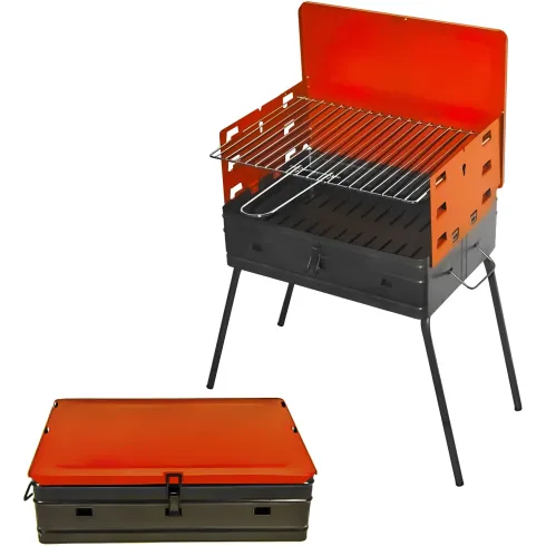 Barbecue a Carbonella Valigetta Rosso Griglia Regolabile Portatile
