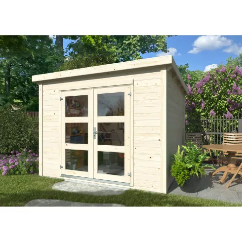 Casetta in Legno Grezzo 28 mm 276x282 Blockhouse Porta Doppia Vetrata