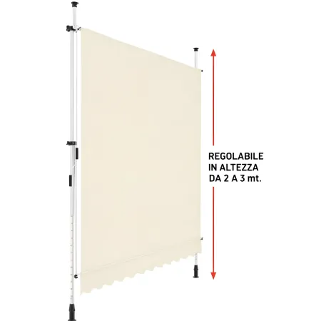 Tenda da Sole a Caduta Senza Viti 300x130 Altezza Regolabile Beige
