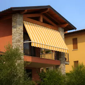 Tenda da Sole a Caduta 250x250 cm Rigato Giallo Bianco Senza Cassone 2
