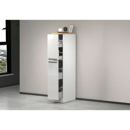 Colonna Portaspezie Bianco Lucido Rovere 2 Cassetti Soft Close Legno