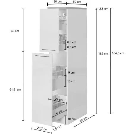 Colonna Portaspezie Bianco Lucido Report 2 Cassetti Soft Close Legno