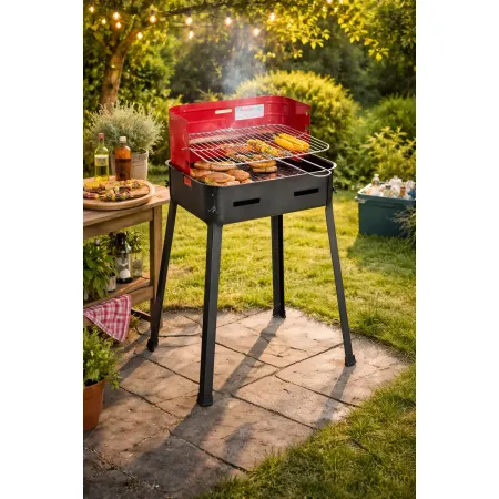 Barbecue a Carbonella 37x27x68 cm Griglia Regolabile Acciaio Rosso