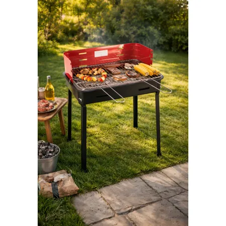Barbecue a Carbonella 50x30x75 cm Griglia Regolabile Acciaio Rosso