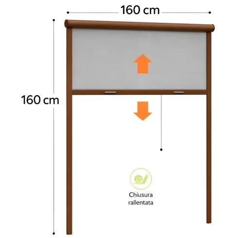 Zanzariera a Rullo Verticale 160x160 Riducibile in Alluminio Marrone