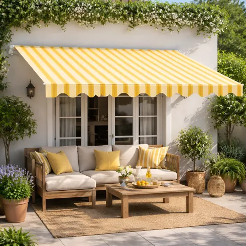 Tenda da Sole Eco 300x200 Riga Giallo Bianco Barra Quadra Avvolgibile