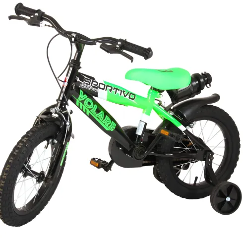 Bicicletta Bambini 12" Sportiva Verde Rotelle Removibili Borraccia