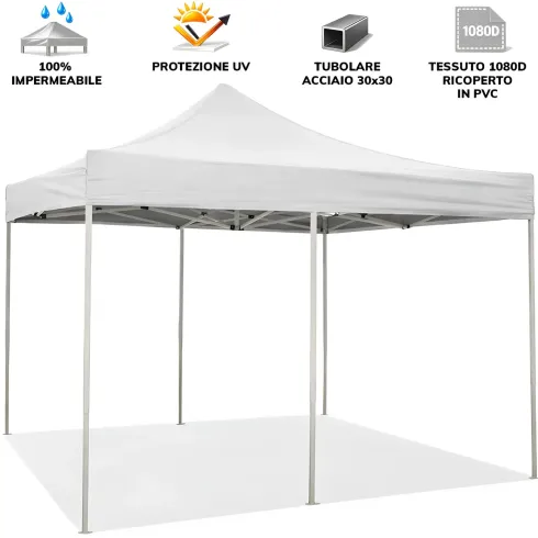 Gazebo 3x6 Chiusura Fisarmonica Impermeabile Bianco Altezza Regolabile