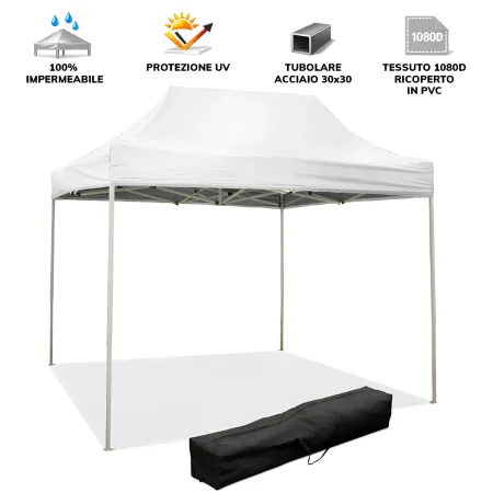 Gazebo da Giardino 3x2 a Fisarmonica Impermeabile Bianco con Sacca
