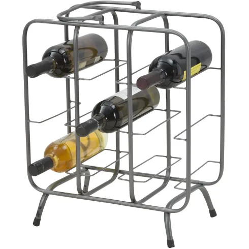 Portabottiglie in Metallo 9 Posti Grigio Scuro Rack Vino Salvaspazio
