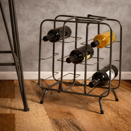 Portabottiglie in Metallo 9 Posti Grigio Scuro Rack Vino Salvaspazio