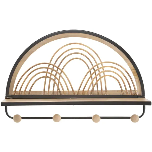 Appendiabiti da Parete 4 Ganci Legno e Metallo con Mensola Ingresso