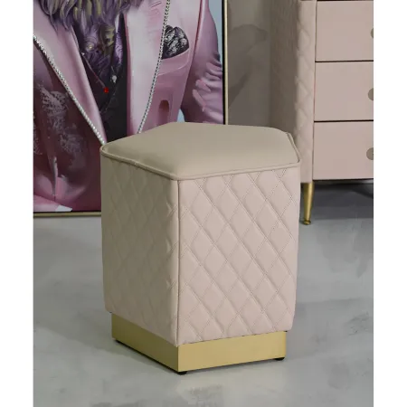 Pouf Imbottito Similpelle Trapuntata Rosa Oro Salotto Camera da Letto