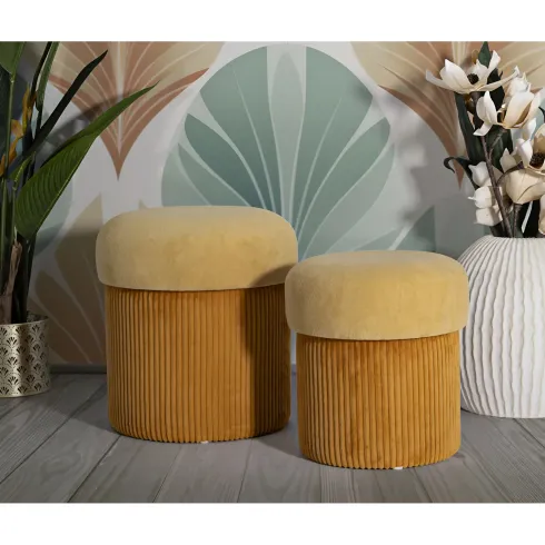 Set 2 Pouf Contenitori in Tessuto Senape Arancione Salvaspazio Camera