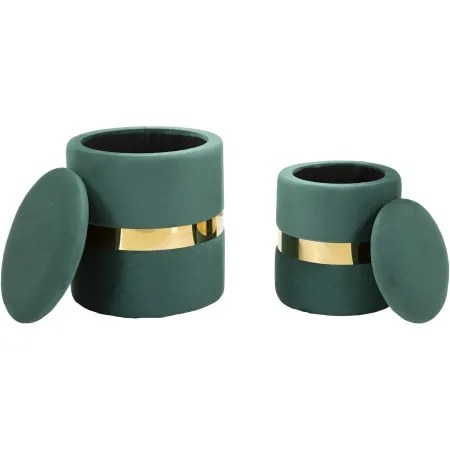 Set 2 Pouf Contenitori in Tessuto Verde Oro Salvaspazio Salotto Camera